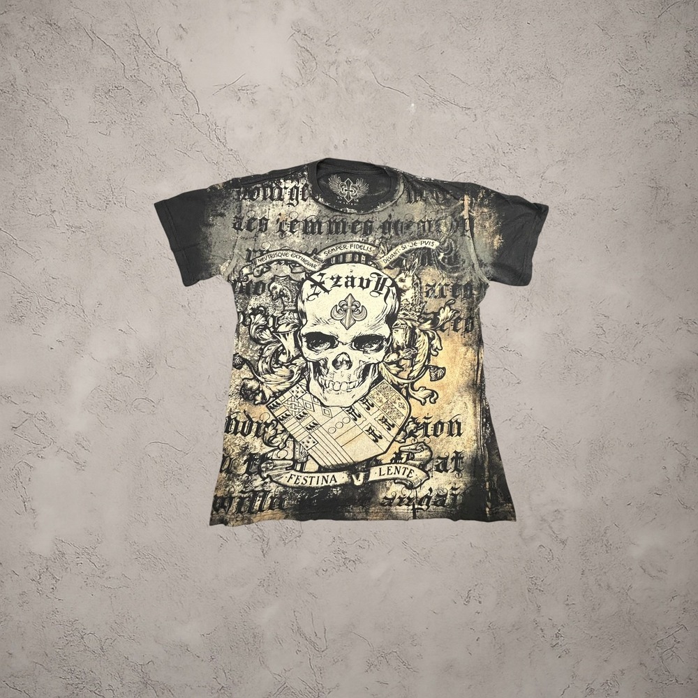 Xzavier Mens All Over Print Skull Graphic T Shirt Black Gothic Y2K Medium